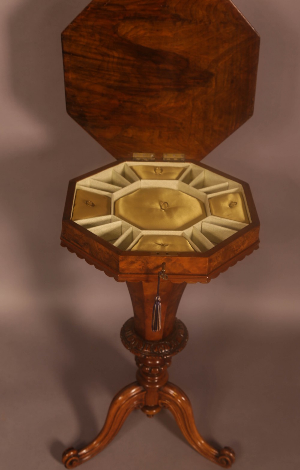 A Victorian Hexagonal Ladies Sewing Table in Figured Walnut View III