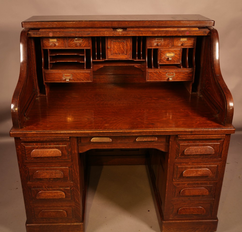 A good Oak Roll Top Desk by Maples London View II