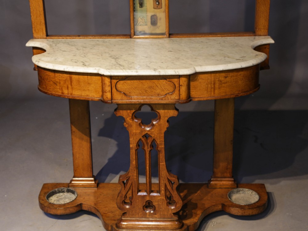 Unusual Oak Hall Stand with Fitzroy Type Barometer View II