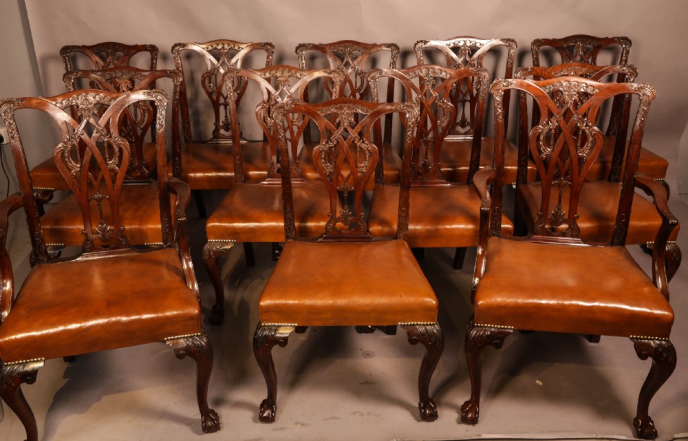A Rare set of 12 Victorian Chippendale Dining Chairs Marsh Jones and Cribb