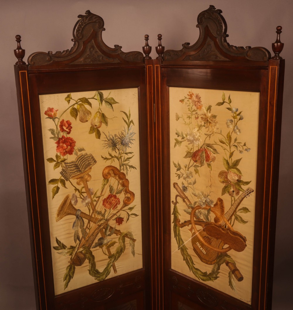A Super 2 fold screen needle work music and flowers View III