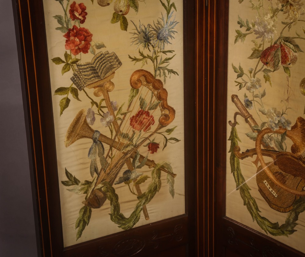 A Super 2 fold screen needle work music and flowers View V