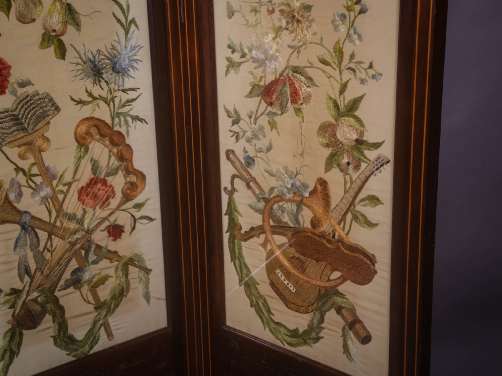 A Super 2 fold screen needle work music and flowers View VI
