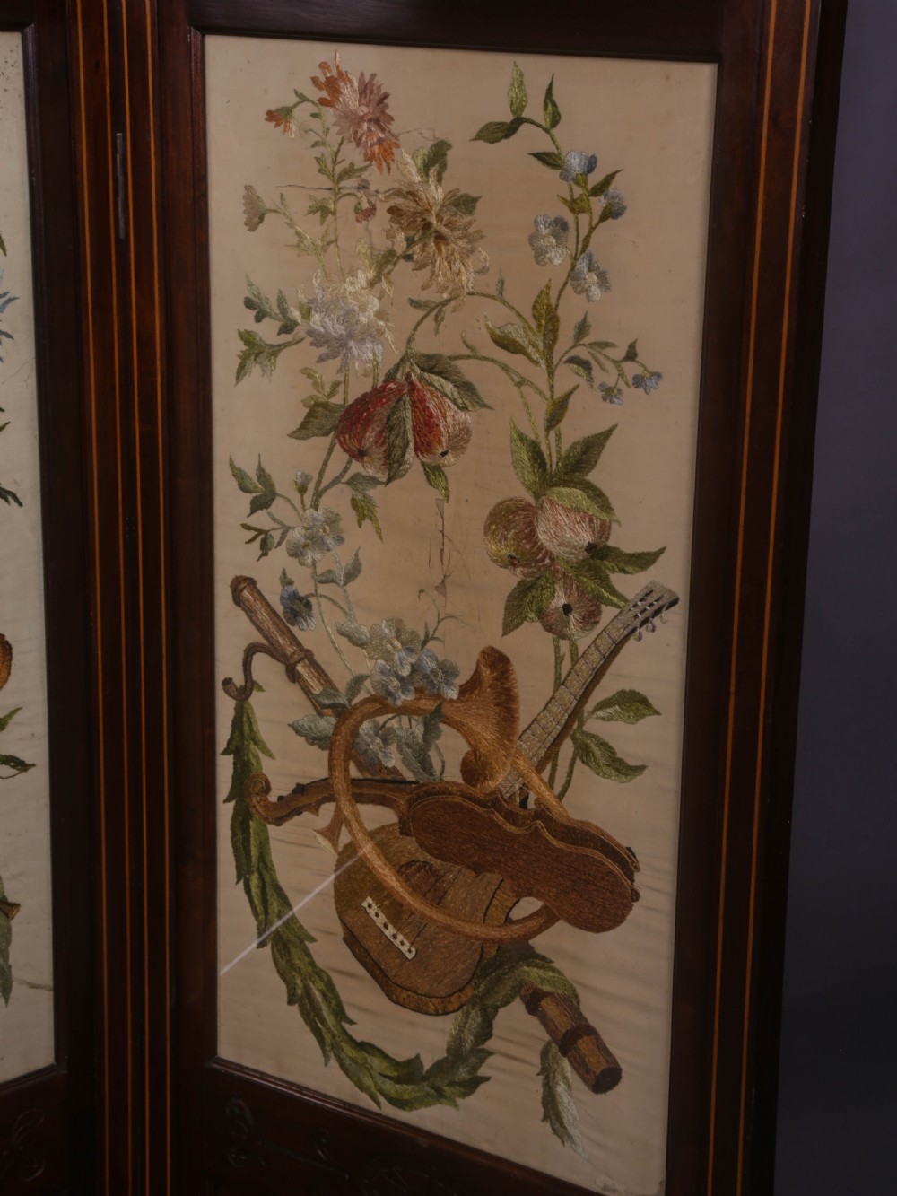 A Super 2 fold screen needle work music and flowers View VII