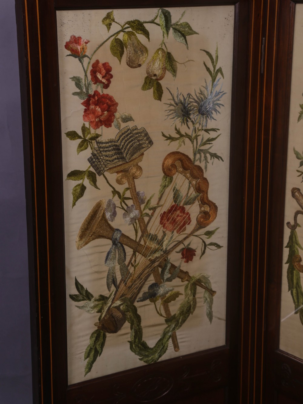 A Super 2 fold screen needle work music and flowers View VIII