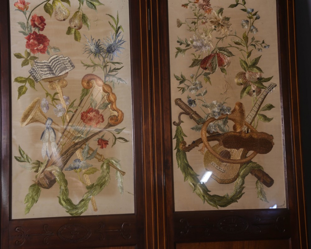 A Super 2 fold screen needle work music and flowers View XI