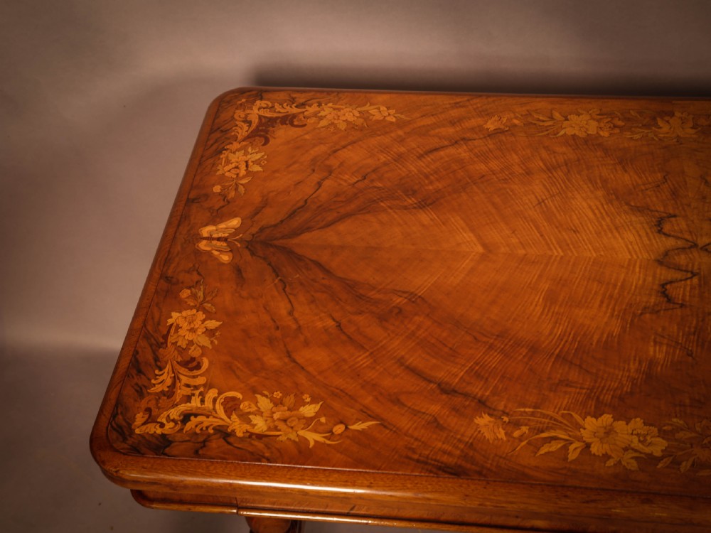 A Victorian Burr Walnut Library Table Inlaid View IV