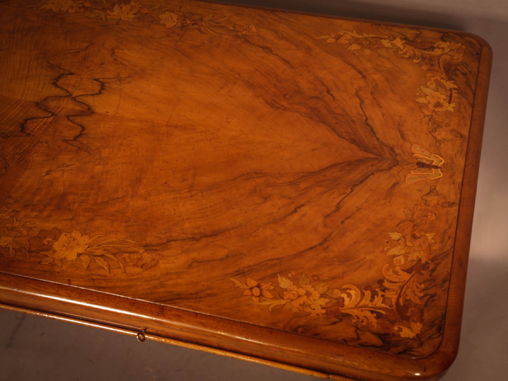 A Victorian Burr Walnut Library Table Inlaid View V