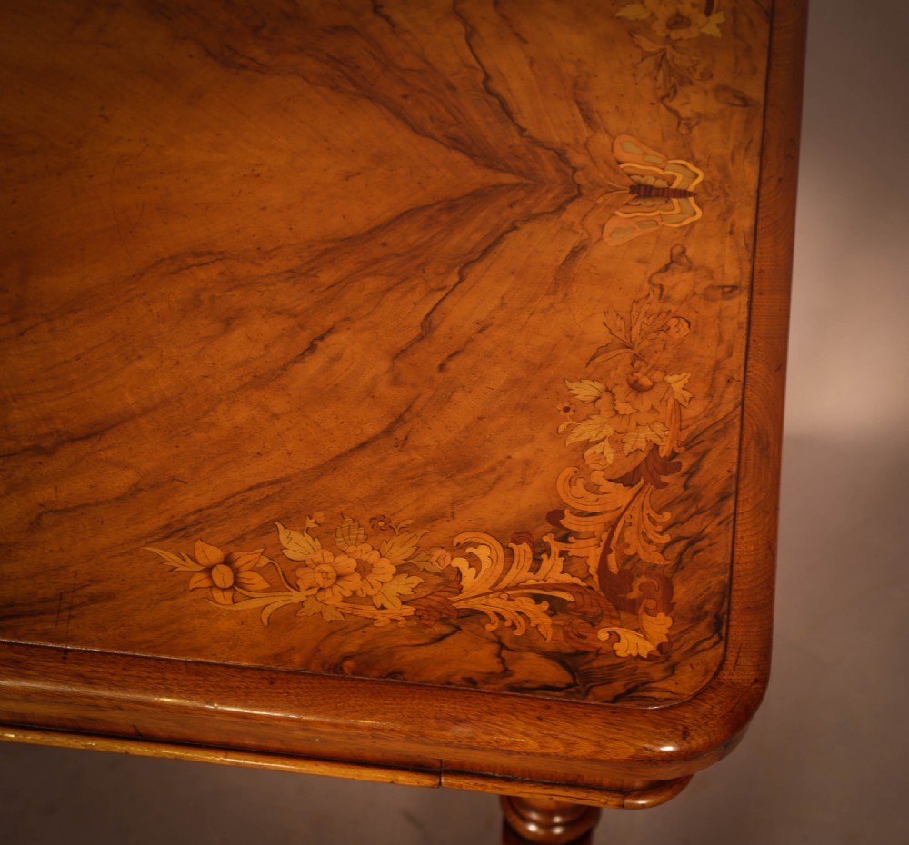 A Victorian Burr Walnut Library Table Inlaid View VI