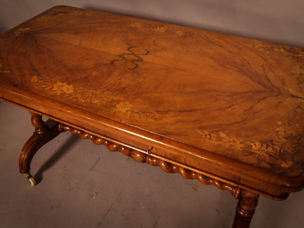 A Victorian Burr Walnut Library Table Inlaid View VII