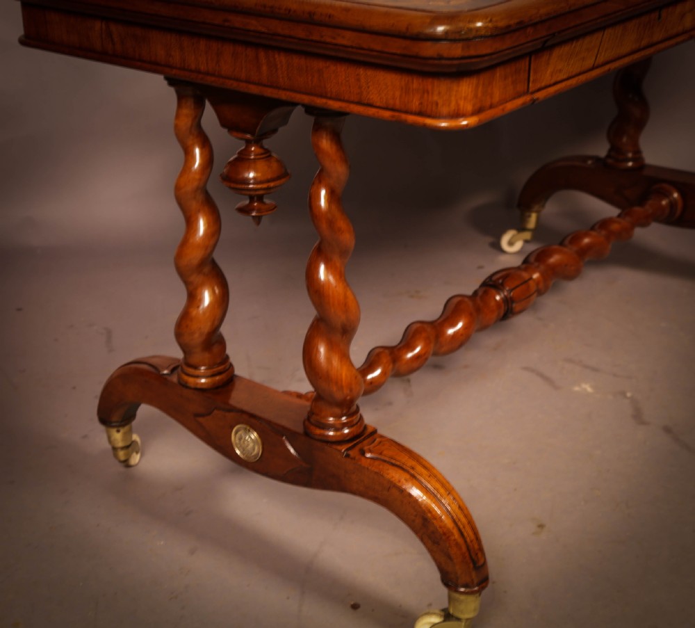 A Victorian Burr Walnut Library Table Inlaid View X