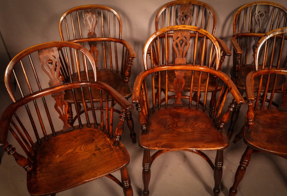 A Rare set of 8 Yew Wood Windsor Chairs Rockley Maker View IV