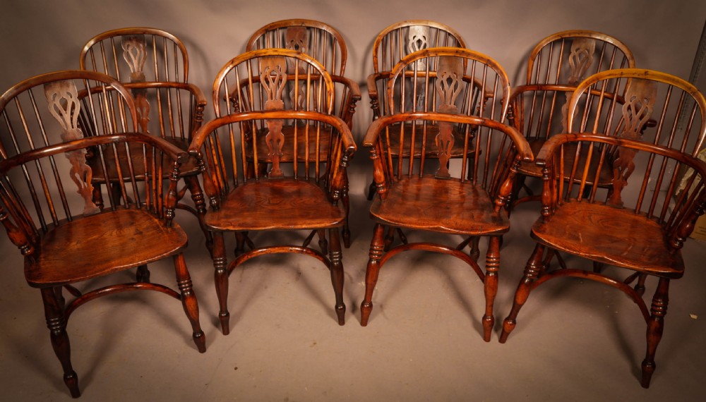 A Rare set of 8 Yew Wood Windsor Chairs Rockley Maker View VI