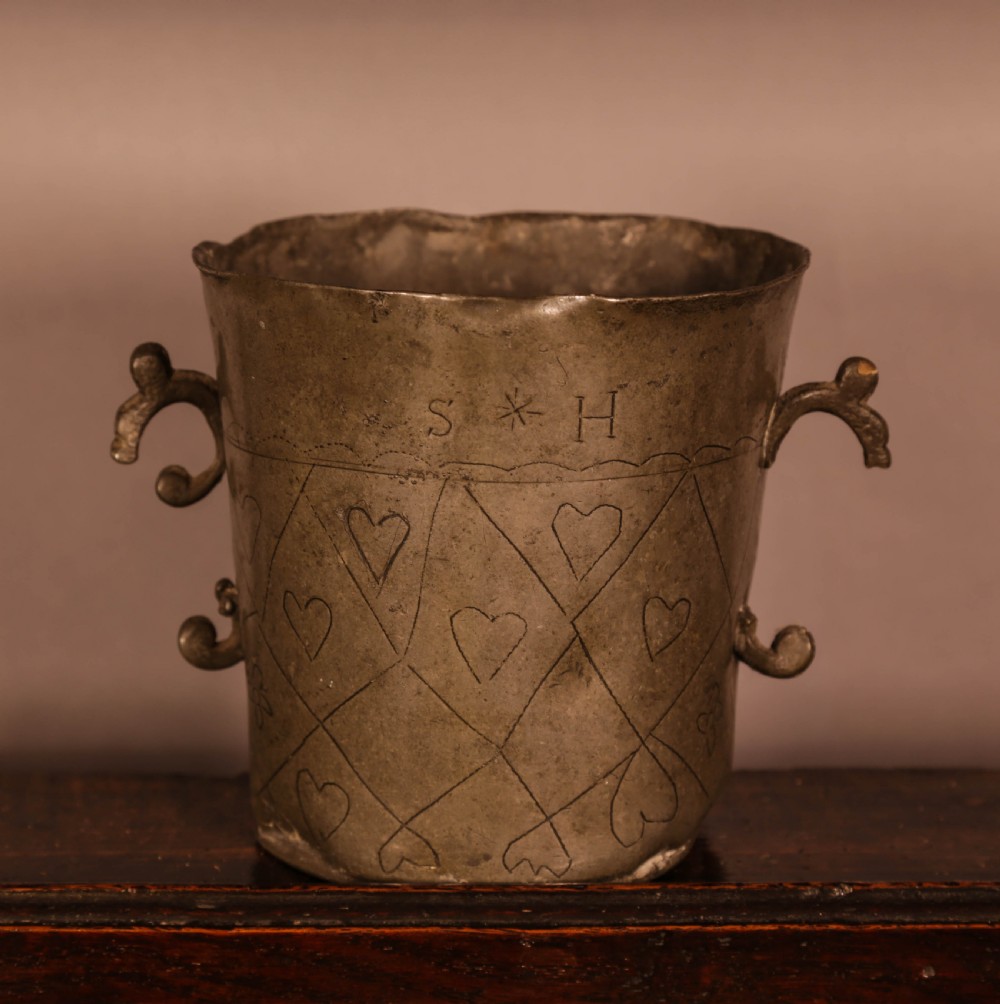18th century pewter two handled cup