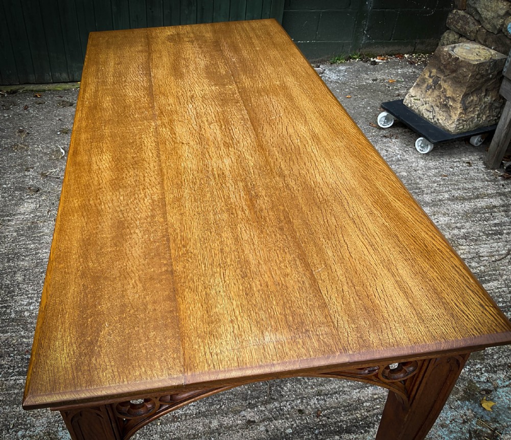 A Good Victorian Gothic Refectory Dining Table View II