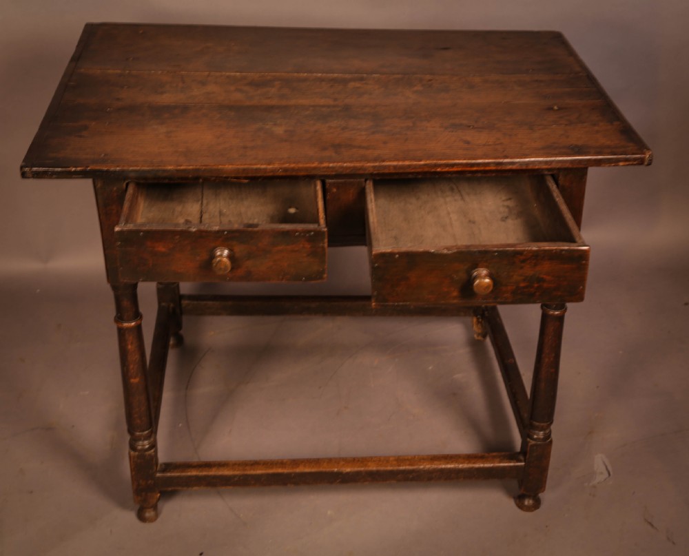 Early Oak Side Table 2 drawers View IV