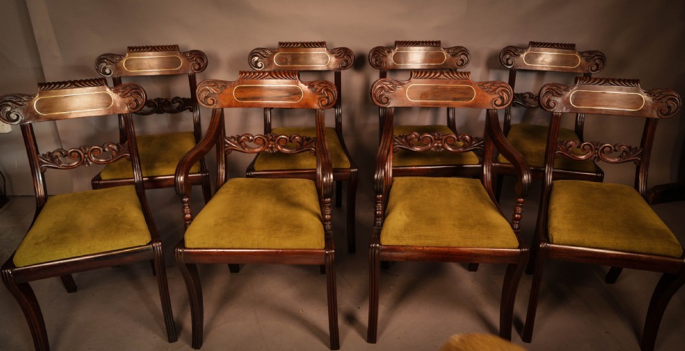 A Set of 8 Regency brass inlaid Dining Chairs c 1820