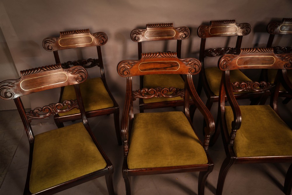A Set of 8 Regency brass inlaid Dining Chairs c 1820 View II