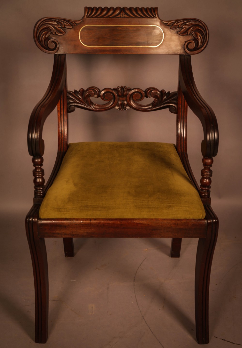A Set of 8 Regency brass inlaid Dining Chairs c 1820 View IV
