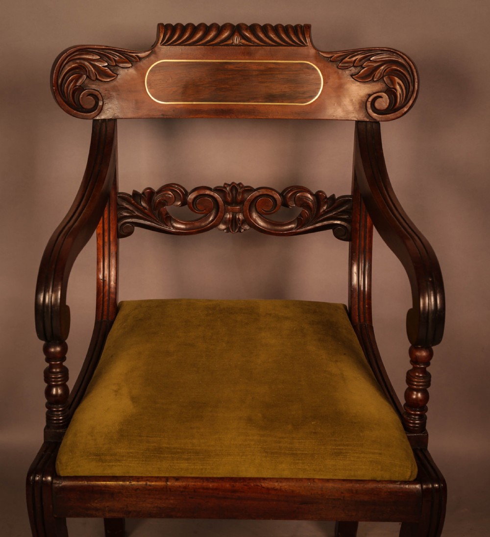 A Set of 8 Regency brass inlaid Dining Chairs c 1820 View VII
