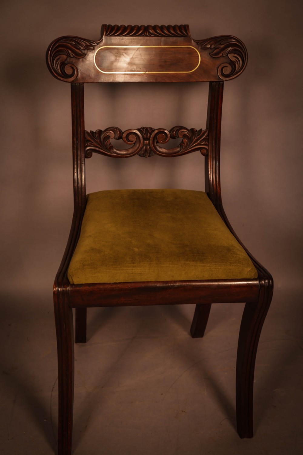 A Set of 8 Regency brass inlaid Dining Chairs c 1820 View X