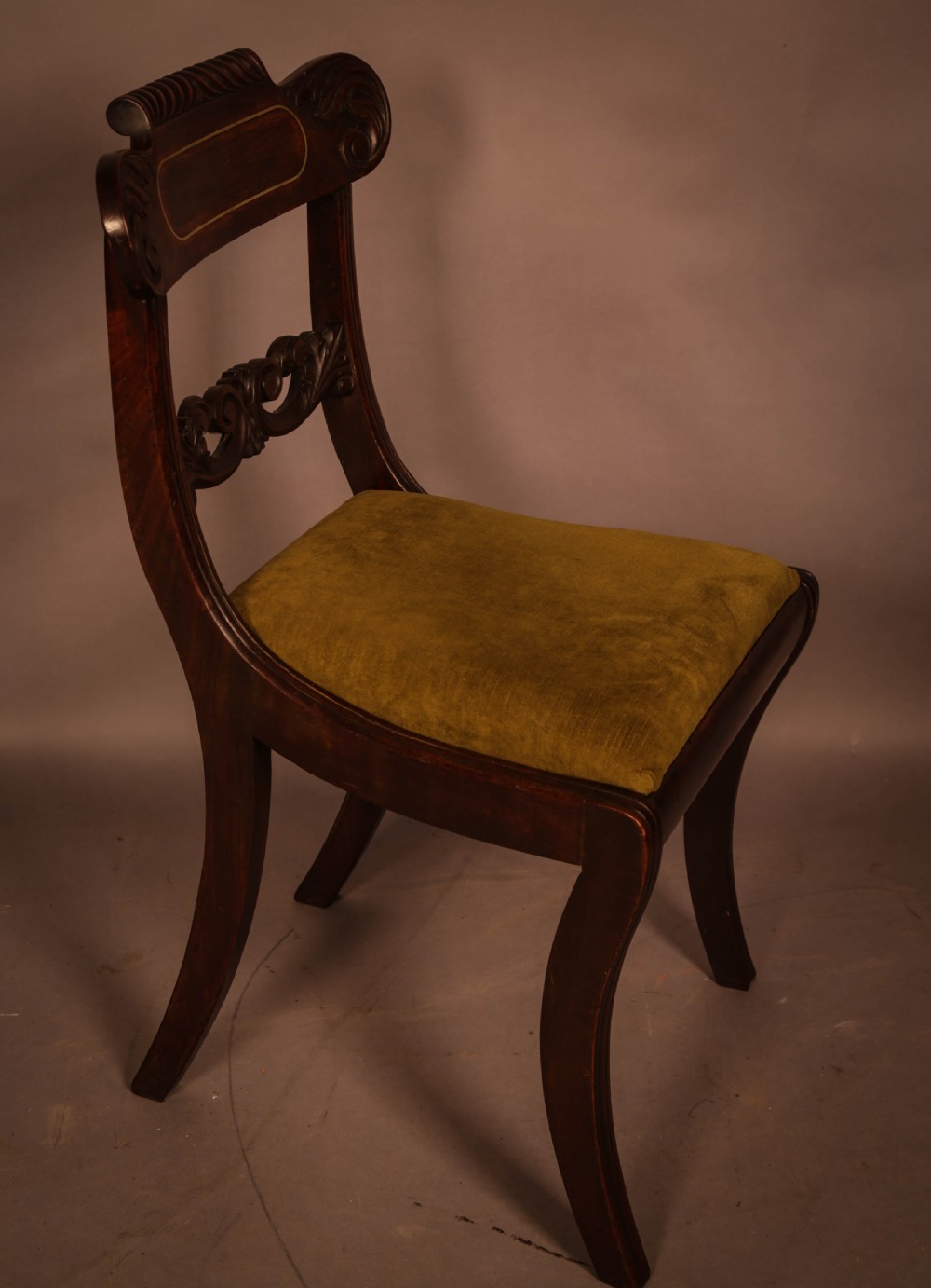 A Set of 8 Regency brass inlaid Dining Chairs c 1820 View XI