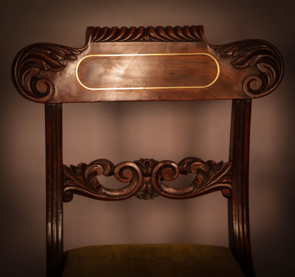 A Set of 8 Regency brass inlaid Dining Chairs c 1820 View XII