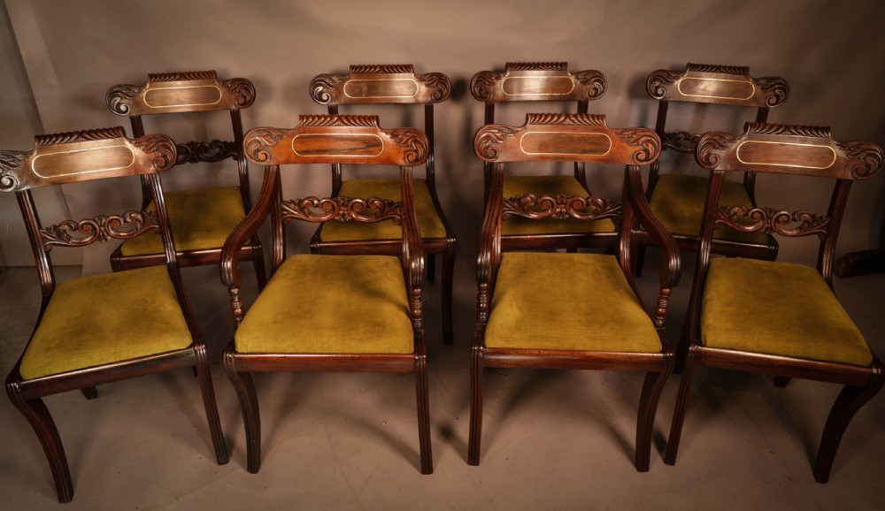 A Set of 8 Regency brass inlaid Dining Chairs c 1820 View XIV