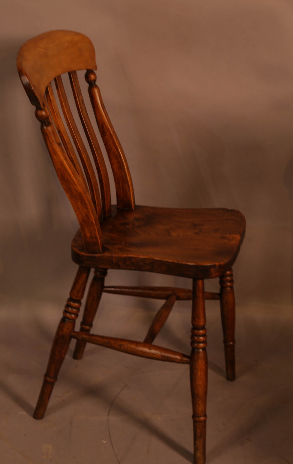 A set of 4 lath back Kitchen chairs 19th century View V