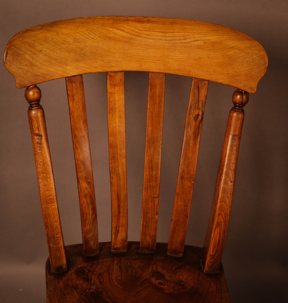 A set of 4 lath back Kitchen chairs 19th century View VI