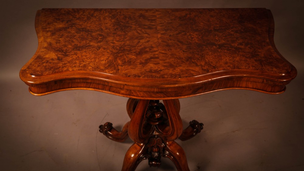 A Good Quality Victorian Burr Walnut Card Table View V