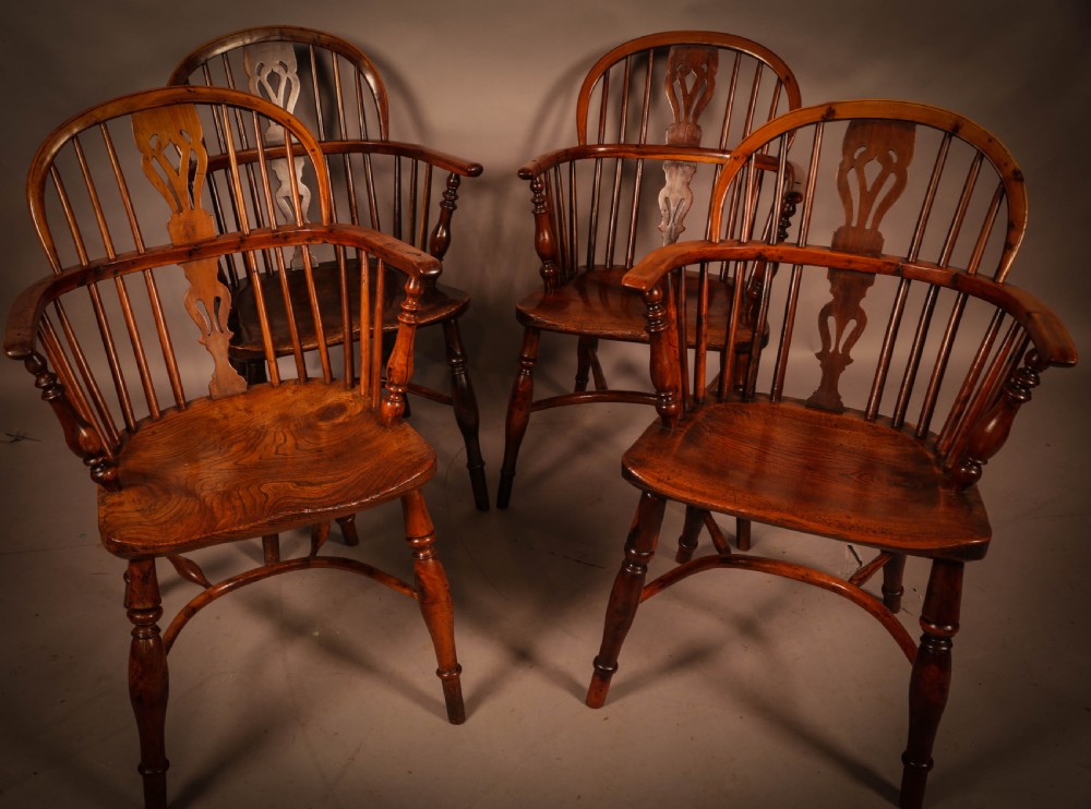 A Good set of 4 Yew Wood Windsor Chairs by George Nicholson View II