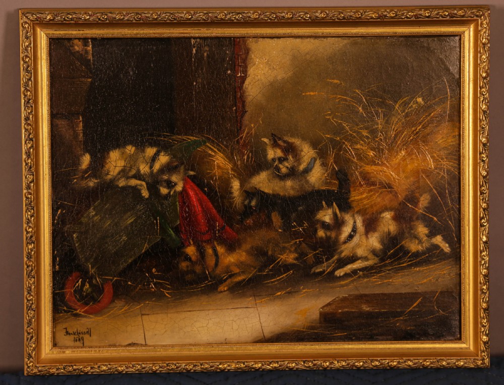 A Lovely Pair of Terrier Oil Painings signed View II