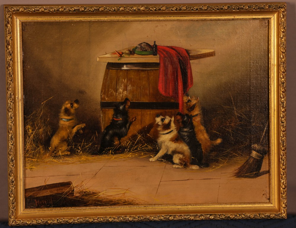 A Lovely Pair of Terrier Oil Painings signed View V