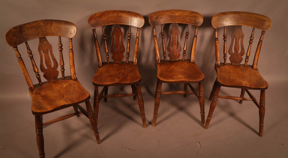 A Set of 4 Victorian Kitchen Chairs in Ash and Elm Superb