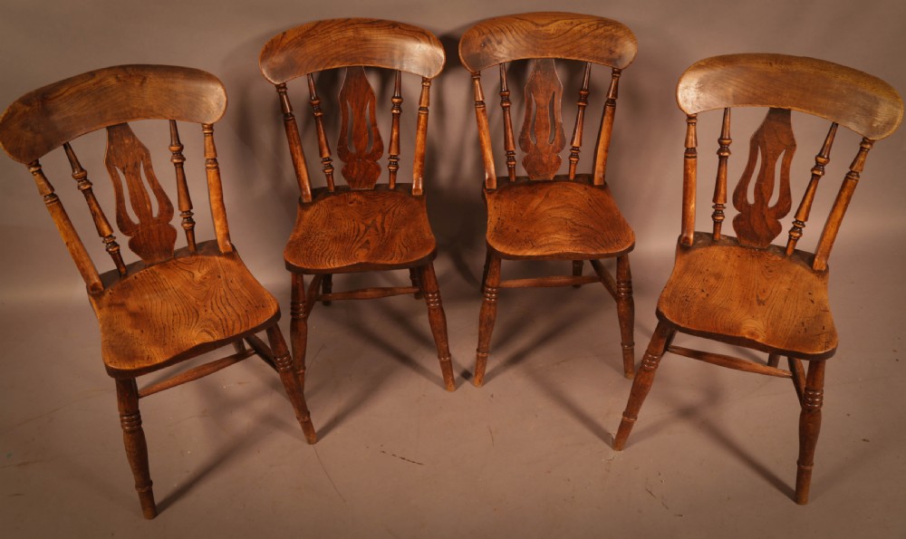 A Set of 4 Victorian Kitchen Chairs in Ash and Elm Superb View IX