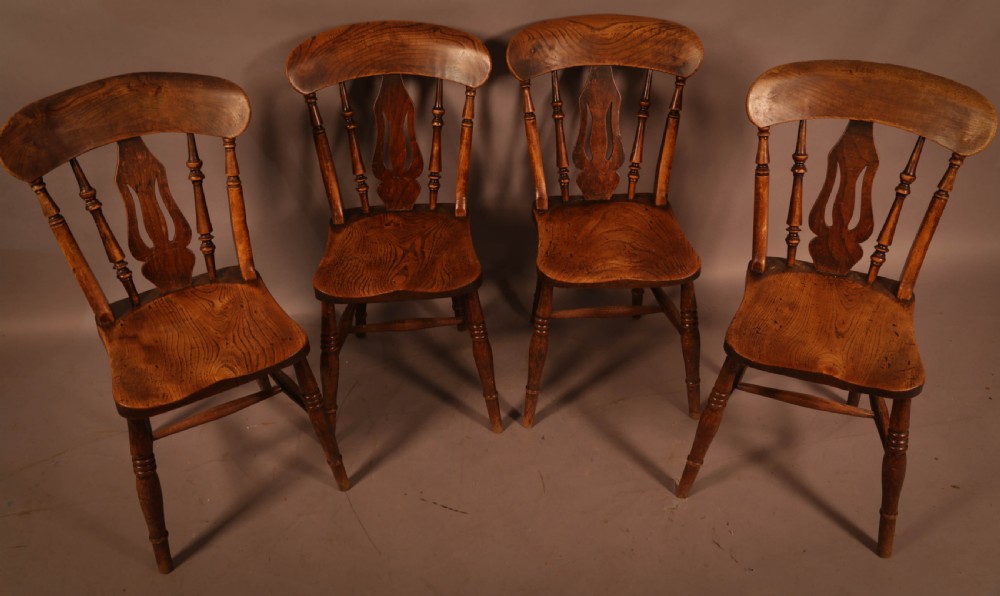 A Set of 4 Victorian Kitchen Chairs in Ash and Elm Superb View X