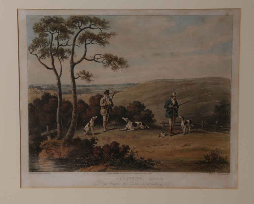 A Set of 4 Hunting dog Prints 19th century Ackerman London Good View VI