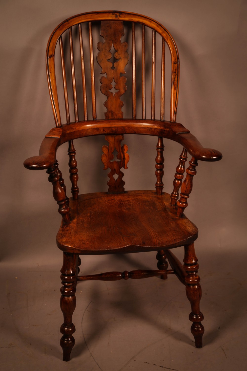 A Worksop Yew wood Broad Arm Windsor Chair View II