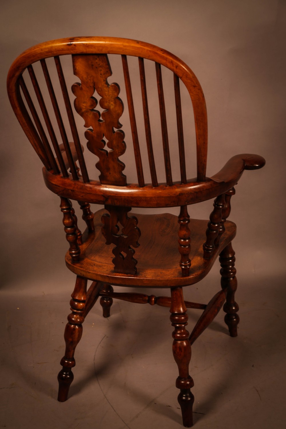A Worksop Yew wood Broad Arm Windsor Chair View III