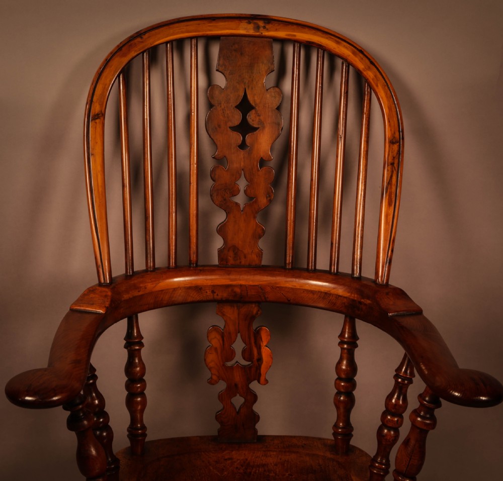 A Worksop Yew wood Broad Arm Windsor Chair View IV
