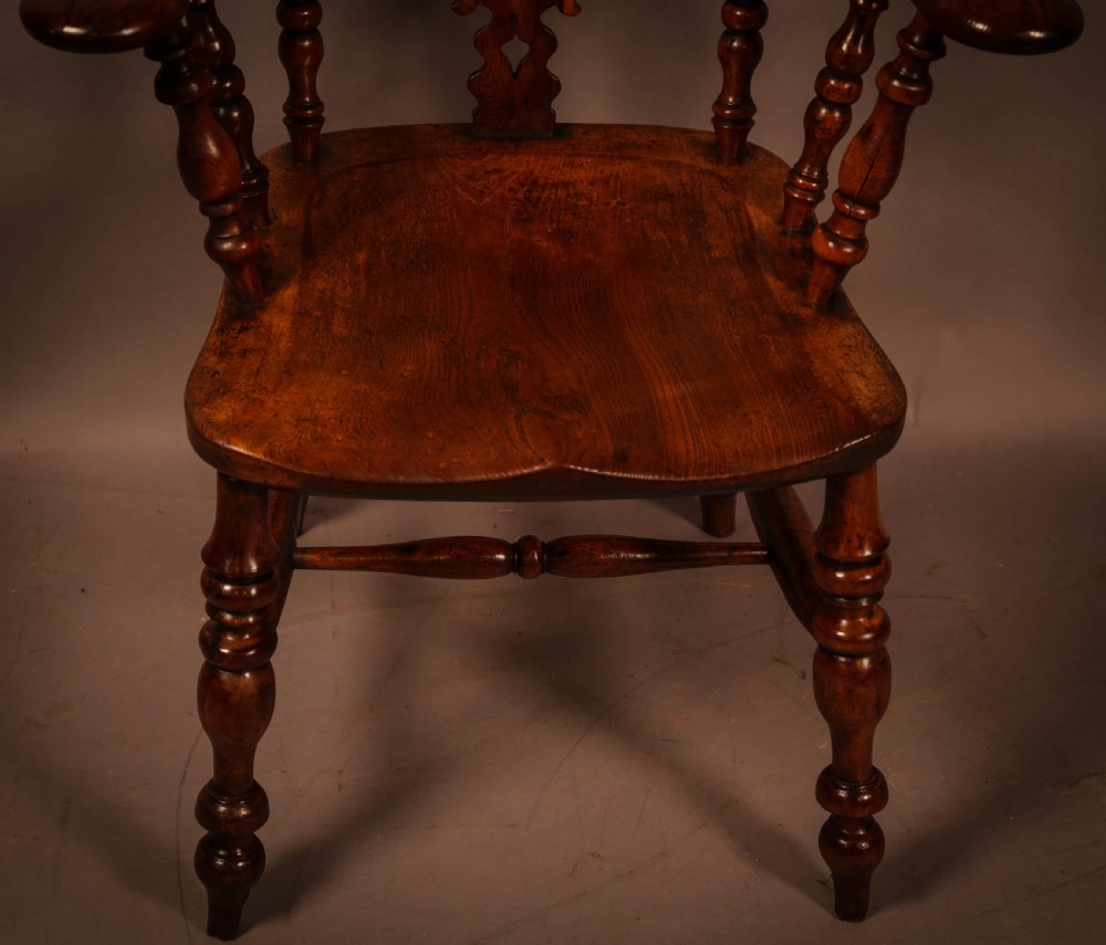 A Worksop Yew wood Broad Arm Windsor Chair View V