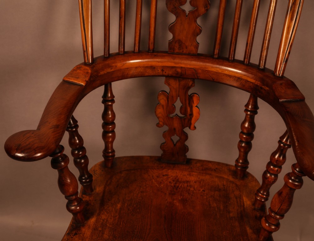 A Worksop Yew wood Broad Arm Windsor Chair View VI