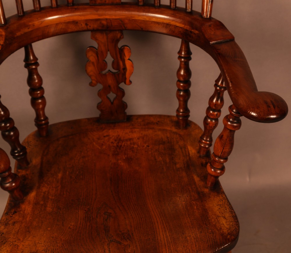 A Worksop Yew wood Broad Arm Windsor Chair View VII