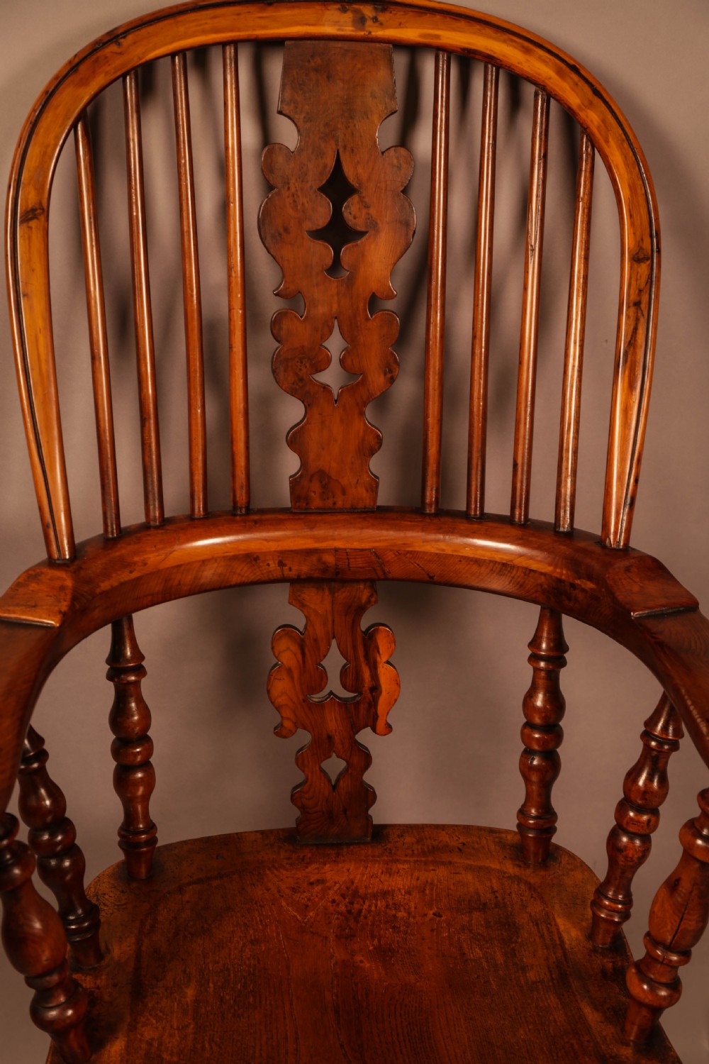 A Worksop Yew wood Broad Arm Windsor Chair View VIII