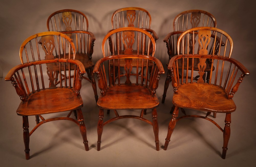 A Set of 6 Yew Wood Windsor Chairs Rockley