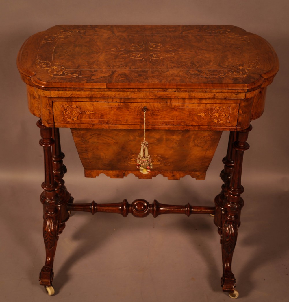 Good Victorian Sewing Games Table in Burr Walnut