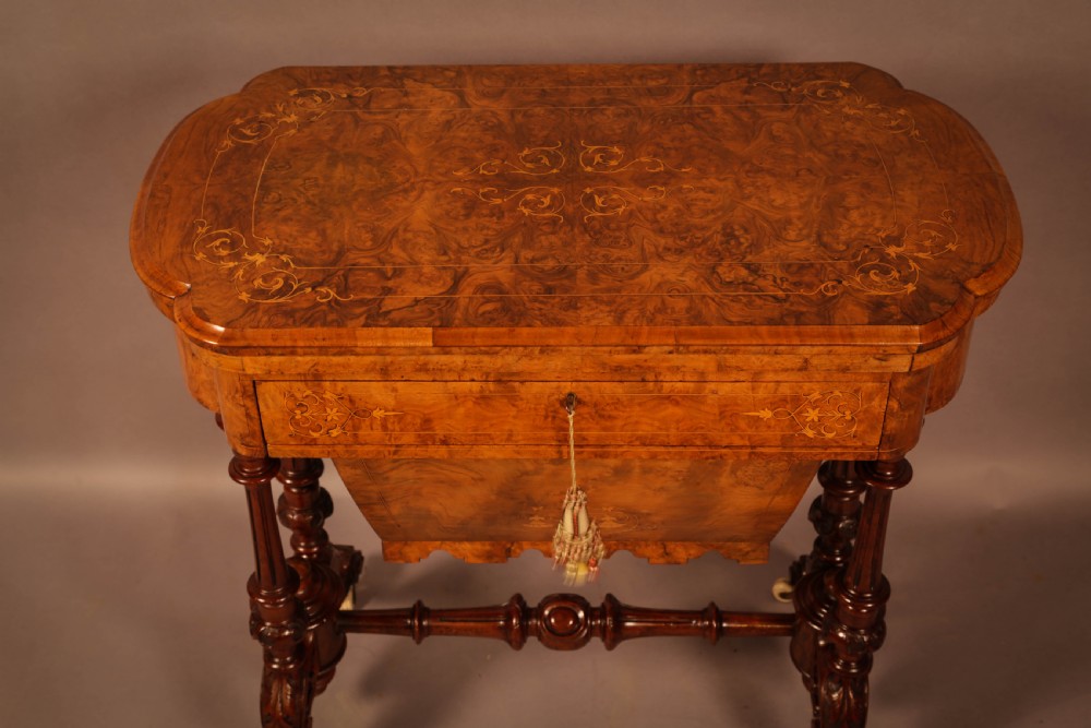 Good Victorian Sewing Games Table in Burr Walnut View III