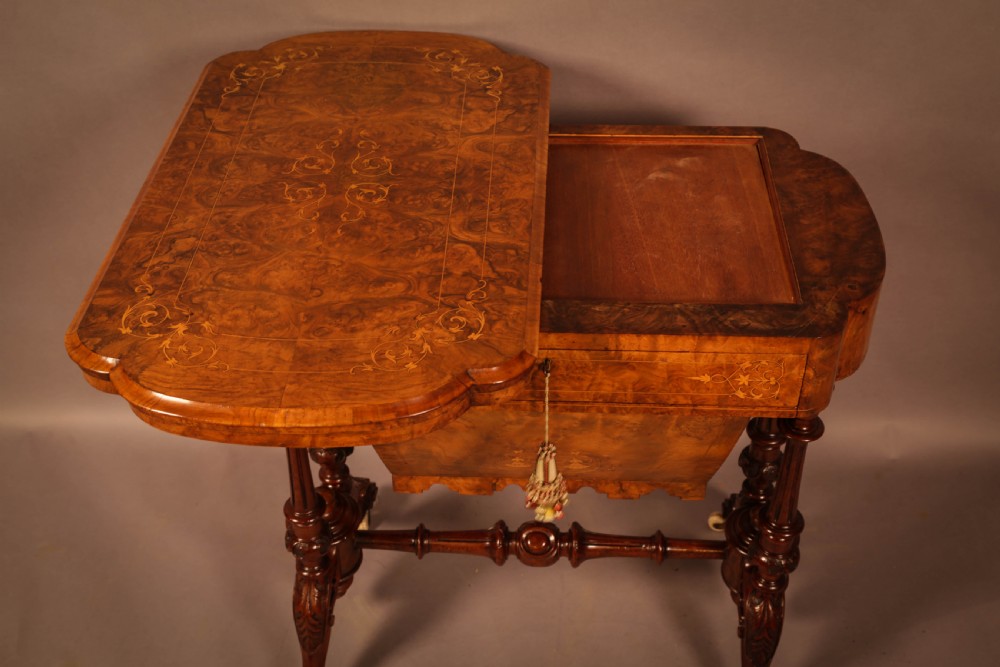 Good Victorian Sewing Games Table in Burr Walnut View IV