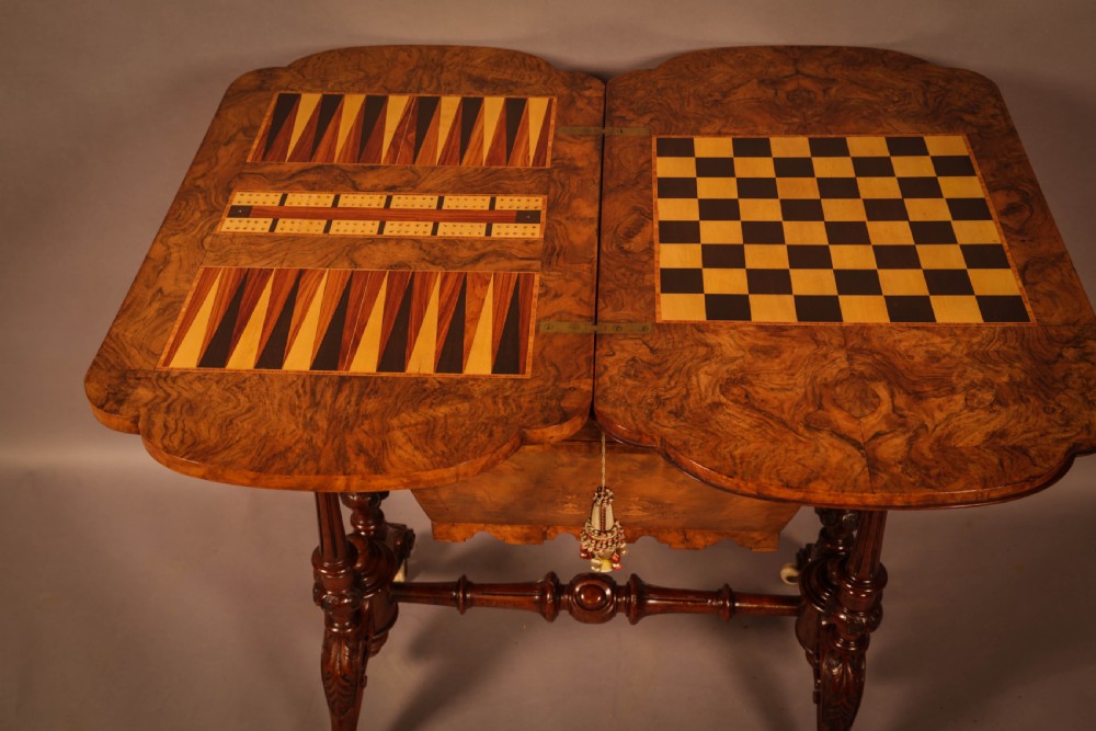 Good Victorian Sewing Games Table in Burr Walnut View V
